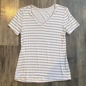 Apt. 9 Cream and Black Striped V-Neck Tee